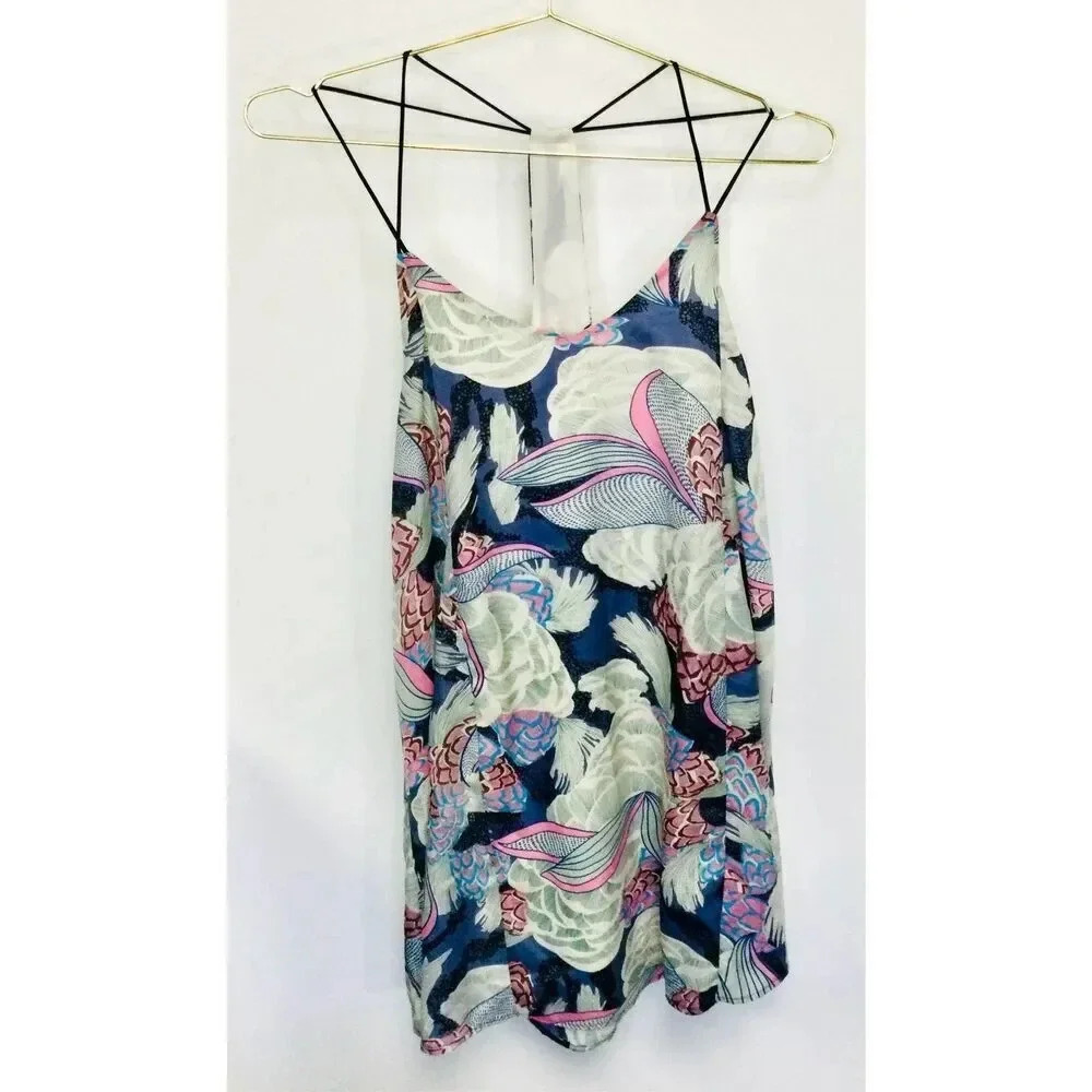 KLD Signature Womens Multi-Color Printed Strappy Sleeveless Mini Dress Medium‎
